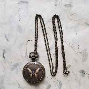 Butterfly Pocket Watch On Chain Necklace